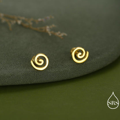Koru Circle Spiral Internally Threaded Flat Back / Screw Back / Stud Earrings in Sterling Silver - Infinity Swirl Māori Art Stud Earrings