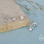 Tiny Star and Dangle CZ Stud Earrings in Sterling Silver, Silver or Gold, Aurora Star Earrings, Sunburst Earrings, Celestial