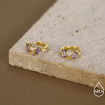 Amethyst Purple Baguette CZ Cluster Huggie Hoop in Sterling Silver, Silver or Gold, Irregular Shaped Cluster Hoops, Baguette Hoops