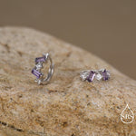 Amethyst Purple Baguette CZ Cluster Huggie Hoop in Sterling Silver, Silver or Gold, Irregular Shaped Cluster Hoops, Baguette Hoops