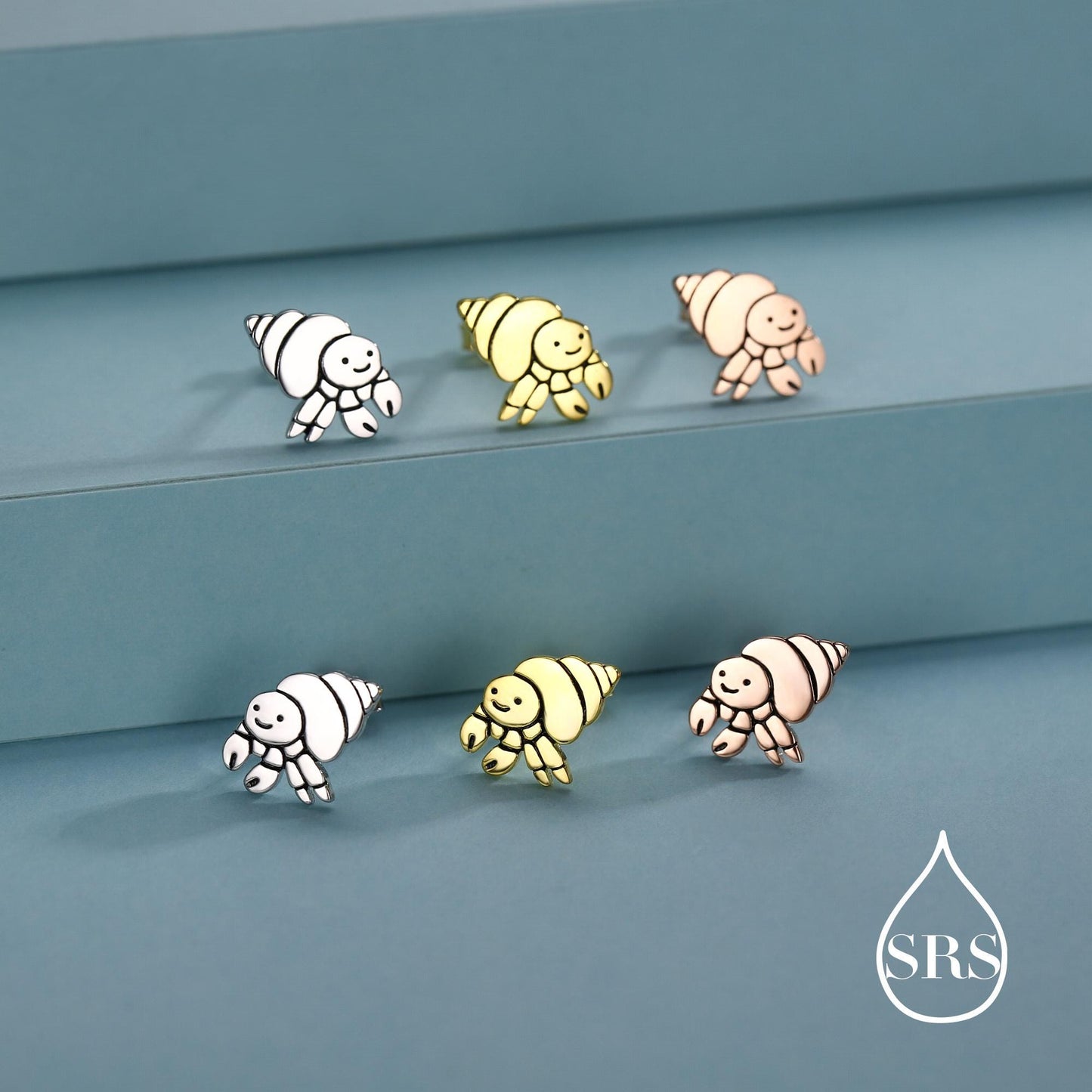Cute Hermit Crab Stud Earrings in Sterling Silver, Cute Fun Quirky Animal Jewellery, Jewelry Gift for Her, Animal Lover, Nature Inspired
