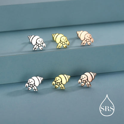 Cute Hermit Crab Stud Earrings in Sterling Silver, Cute Fun Quirky Animal Jewellery, Jewelry Gift for Her, Animal Lover, Nature Inspired