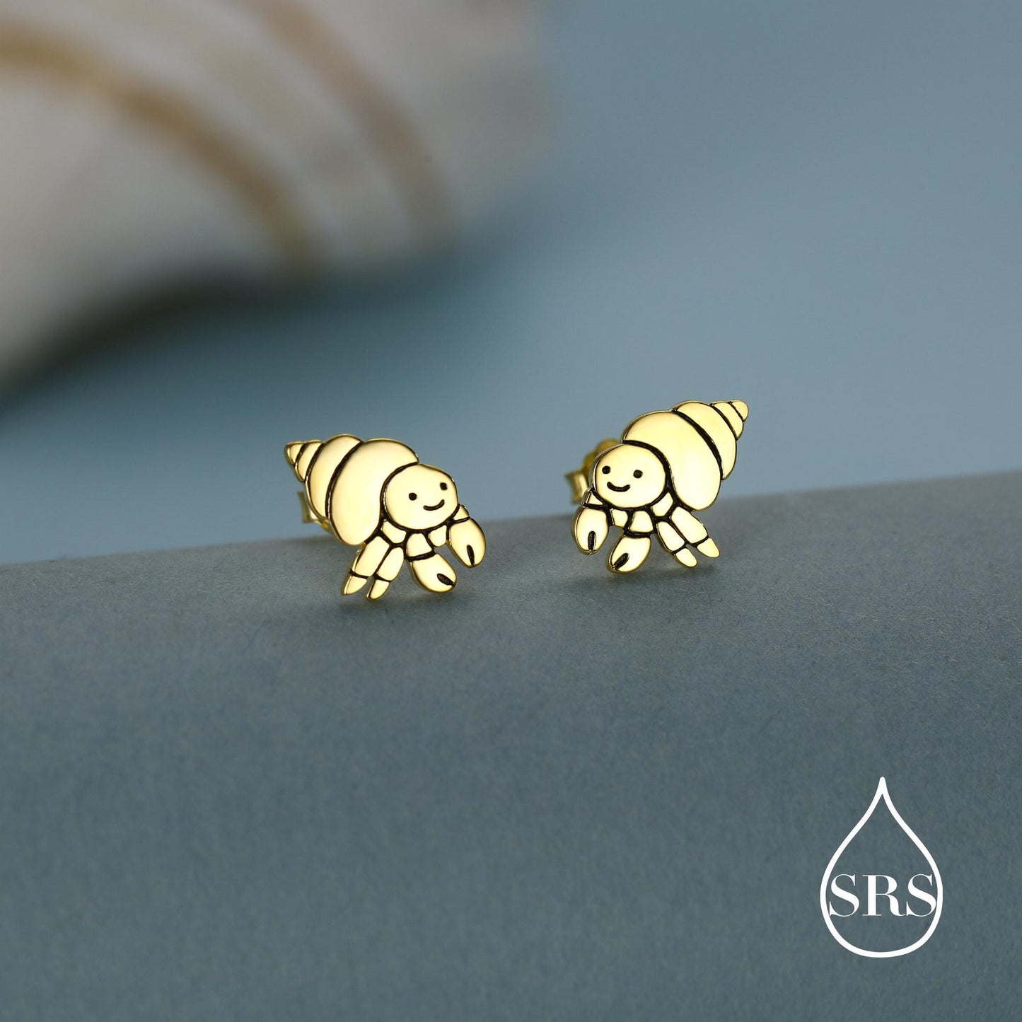 Cute Hermit Crab Stud Earrings in Sterling Silver, Cute Fun Quirky Animal Jewellery, Jewelry Gift for Her, Animal Lover, Nature Inspired