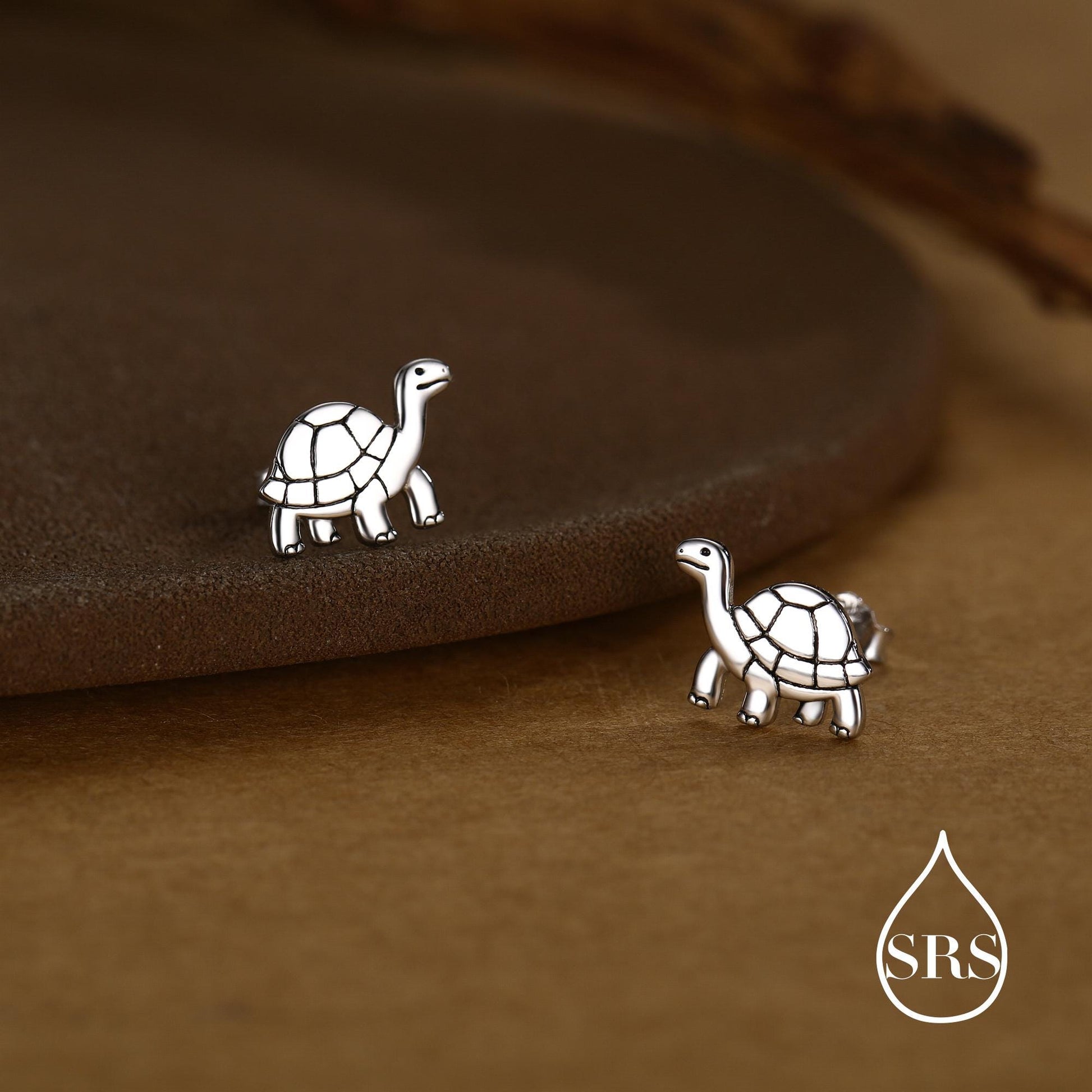Sterling Silver Tortoise Stud Earrings, Also in Gold and Rose Gold Finish, Turtle Earrings, Quirky, and Full of Character