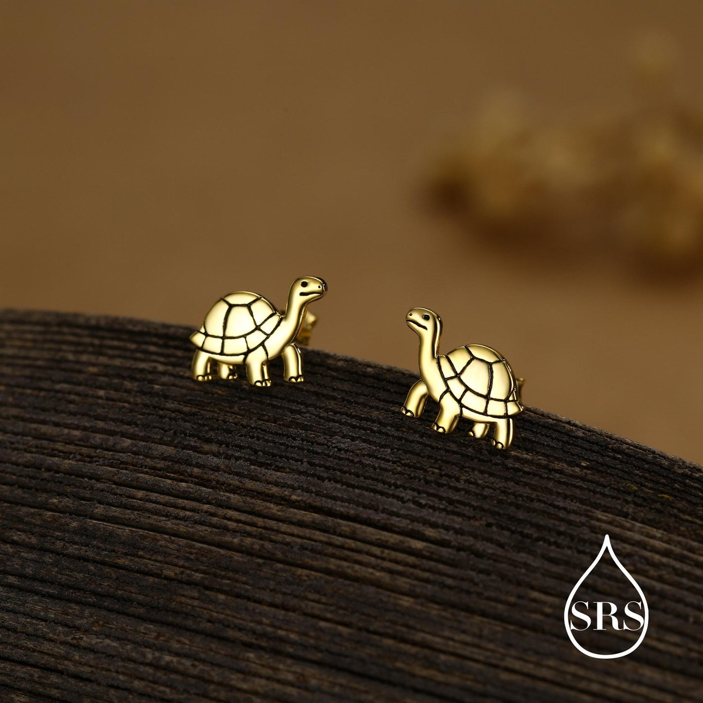 Sterling Silver Tortoise Stud Earrings, Also in Gold and Rose Gold Finish, Turtle Earrings, Quirky, and Full of Character