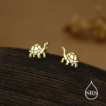 Sterling Silver Tortoise Stud Earrings, Also in Gold and Rose Gold Finish, Turtle Earrings, Quirky, and Full of Character
