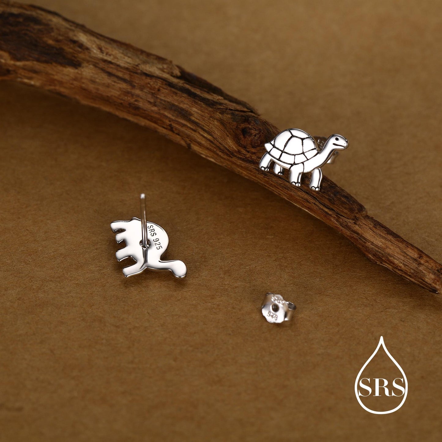 Sterling Silver Tortoise Stud Earrings, Also in Gold and Rose Gold Finish, Turtle Earrings, Quirky, and Full of Character