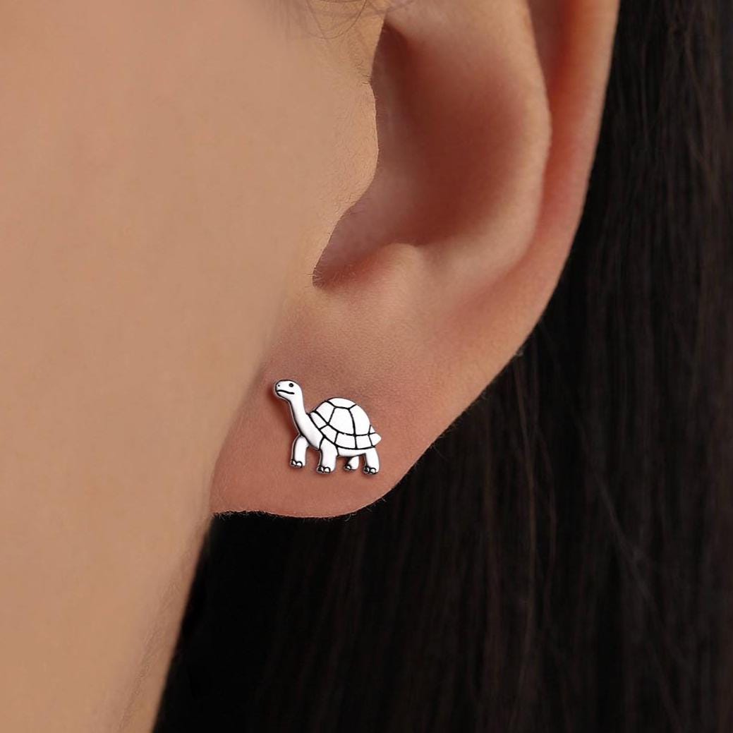 Sterling Silver Tortoise Stud Earrings, Also in Gold and Rose Gold Finish, Turtle Earrings, Quirky, and Full of Character