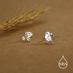 Mismatched Robin Bird and Holly Stud Earrings in Sterling Silver, Asymmetric Christmas Bird Earrings, Nature Inspired Earrings