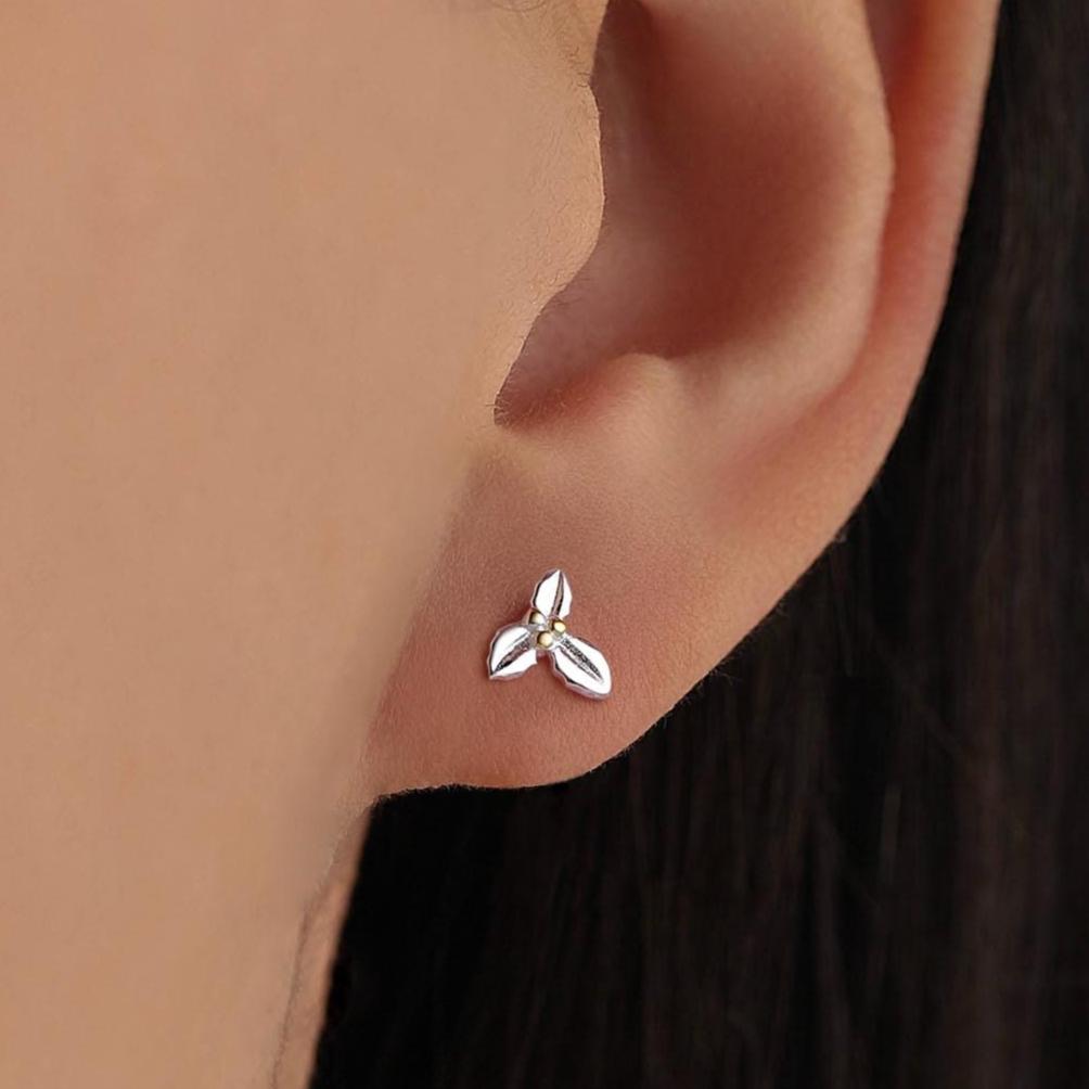 Holly Stud Earrings in Sterling Silver, Botanical Jewellery, Flower Earrings, December Birth Flower, Christmas Earrings