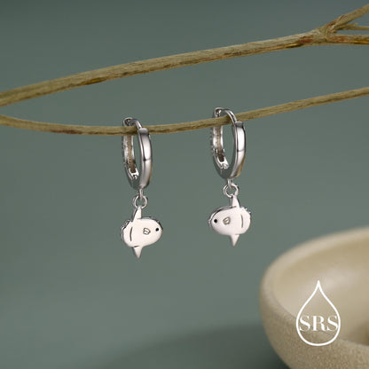 Ocean Sunfish Fish Huggie Hoop Earrings in Sterling Silver, Sun Fish Earrings, Mola Mola Earrings, Nature Inspired Animal Earrings