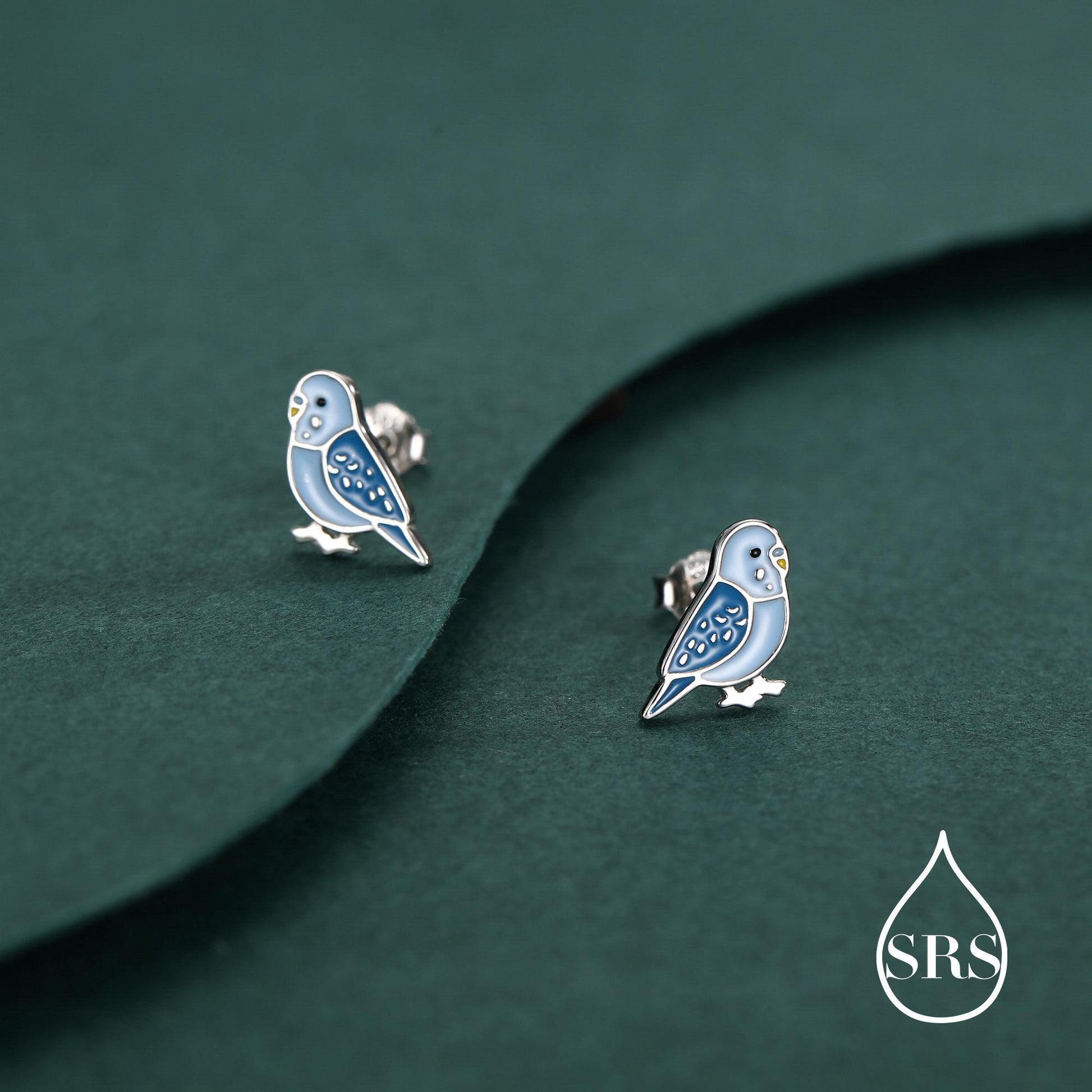 Sterling Silver Blue Enamel Budgie Stud Earring, Blue Pet parakeets Earrings, Nature-Inspired Animal Earring, Parrot Earrings