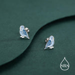 Sterling Silver Blue Enamel Budgie Stud Earring, Blue Pet parakeets Earrings, Nature-Inspired Bird Earring, Parrot Earrings