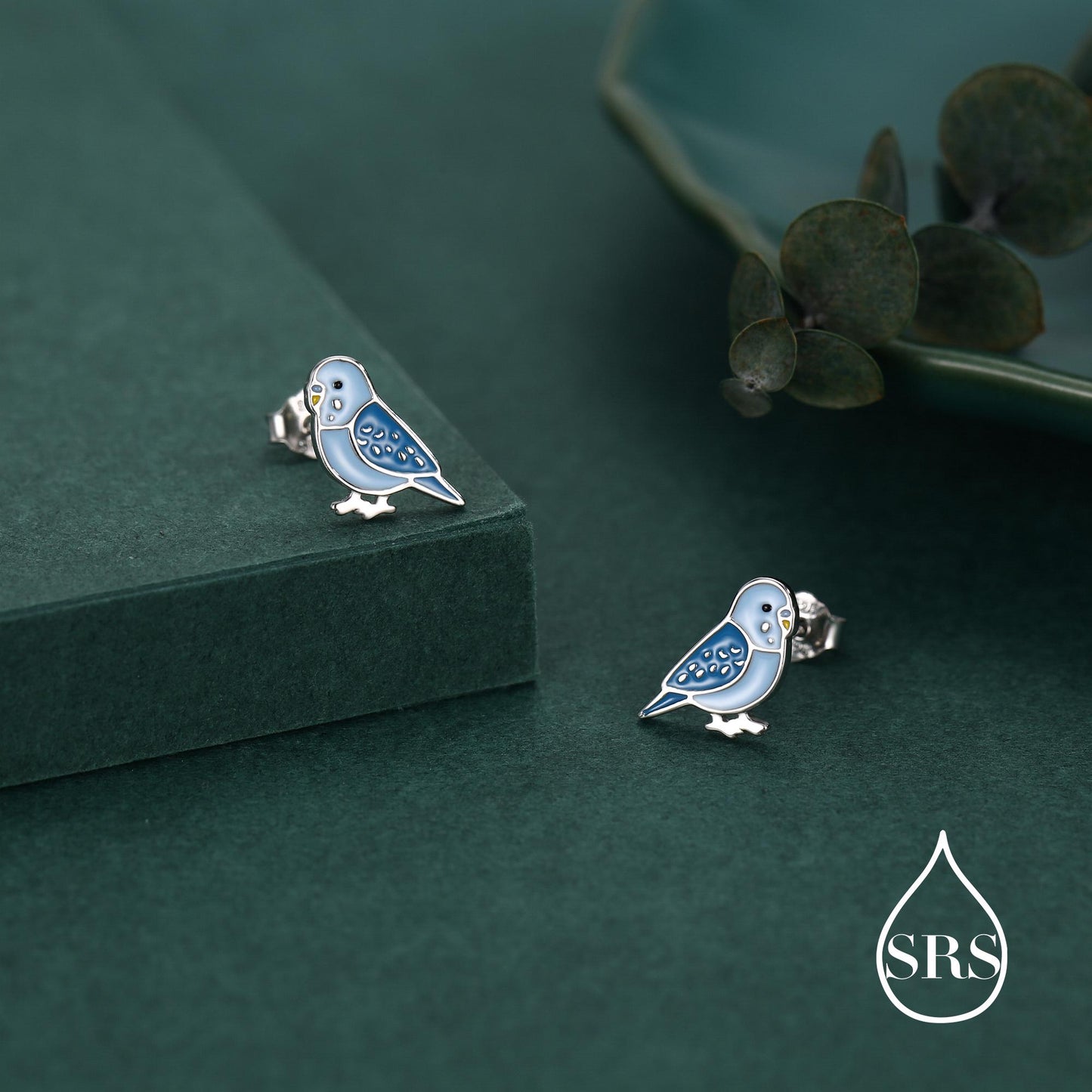Sterling Silver Blue Enamel Budgie Stud Earring, Blue Pet parakeets Earrings, Nature-Inspired Animal Earring, Parrot Earrings