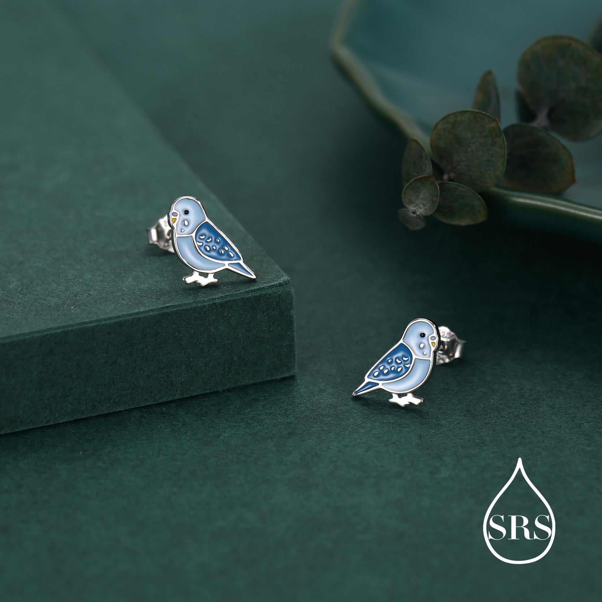 Sterling Silver Blue Enamel Budgie Stud Earring, Blue Pet parakeets Earrings, Nature-Inspired Animal Earring, Parrot Earrings