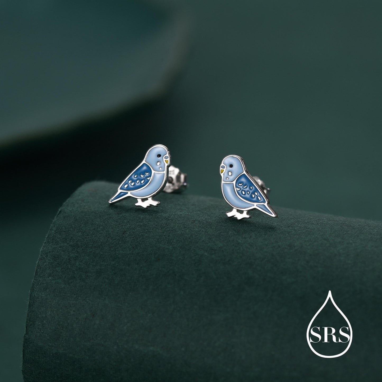 Sterling Silver Blue Enamel Budgie Stud Earring, Blue Pet parakeets Earrings, Nature-Inspired Animal Earring, Parrot Earrings