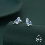 Sterling Silver Blue Enamel Budgie Stud Earring, Blue Pet parakeets Earrings, Nature-Inspired Bird Earring, Parrot Earrings
