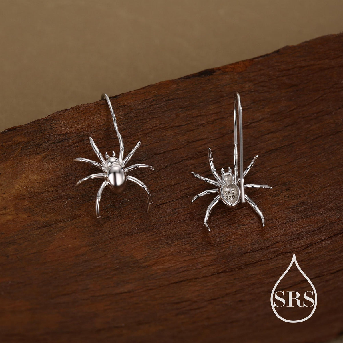 Sterling Silver Spider Drop Earrings, Also in Gold and Rose Gold Finish, Quirky and Edgy Animal Earrings, Nature Inspired