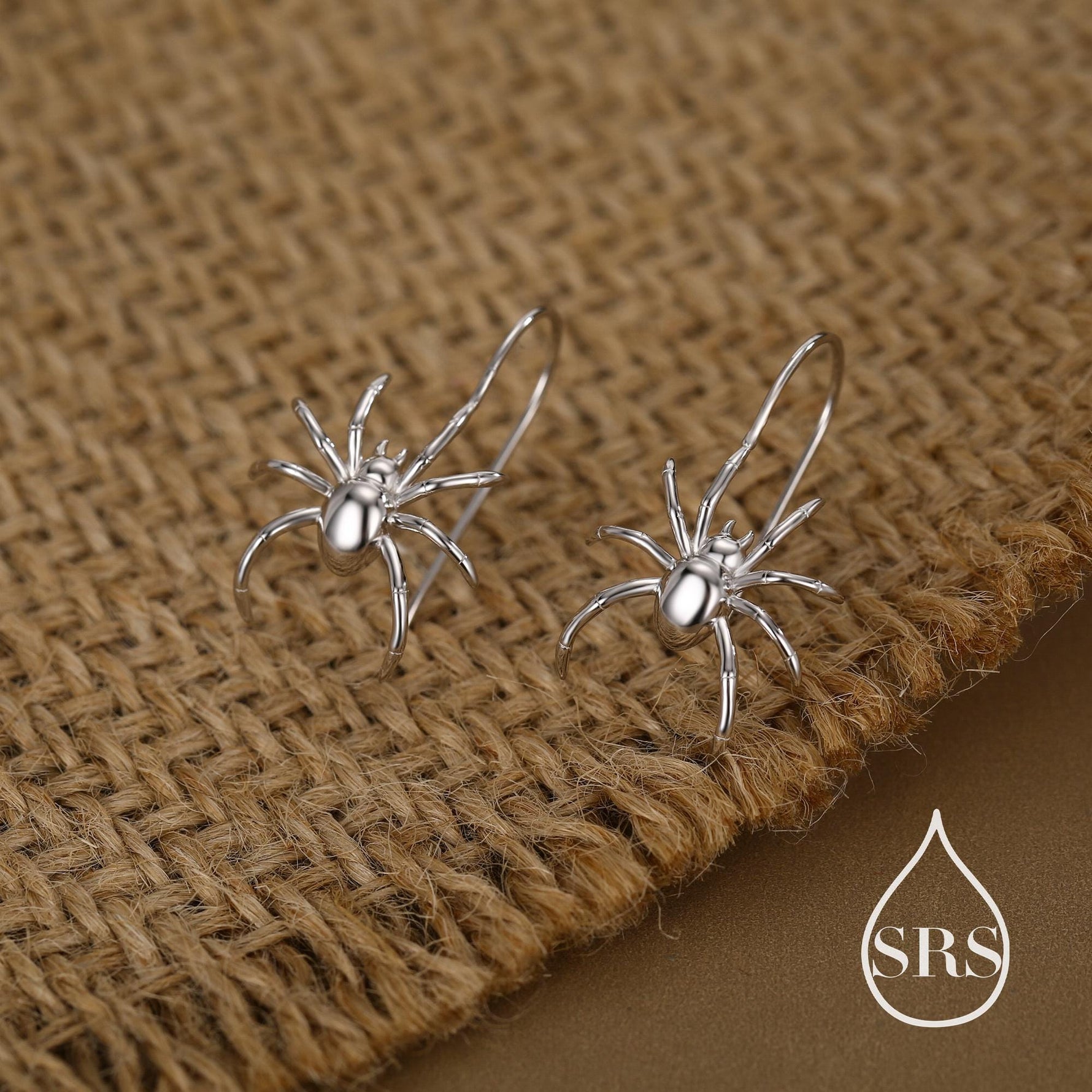 Sterling Silver Spider Drop Earrings, Also in Gold and Rose Gold Finish, Quirky and Edgy Animal Earrings, Nature Inspired