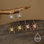Sterling Silver Spider Drop Earrings, Also in Gold and Rose Gold Finish, Quirky and Edgy Animal Earrings, Nature Inspired