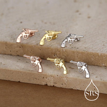 Sterling Silver Pistol Stud Earrings, Also in Gold and Rose Gold Finish, Cowboy Pistol Earrings, Quirky, and Full of Character
