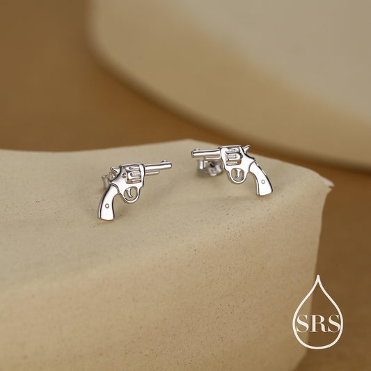 Sterling Silver Pistol Stud Earrings, Also in Gold and Rose Gold Finish, Cowboy Pistol Earrings, Quirky, and Full of Character