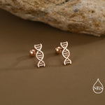 DNA Molecular Structure Screw Back/ Stud Earrings in Sterling Silver, Available in Silver, Gold, Rose Gold Finish, Quirky Science Jewellery