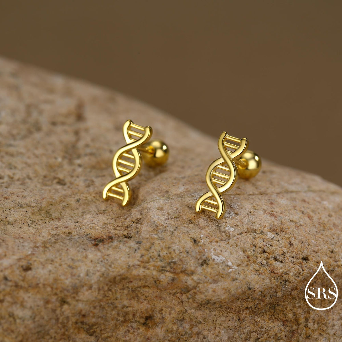 DNA Molecular Structure Screw Back/ Stud Earrings in Sterling Silver, Available in Silver, Gold, Rose Gold Finish, Quirky Science Jewellery