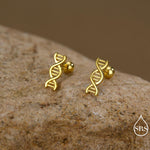 DNA Molecular Structure Screw Back/ Stud Earrings in Sterling Silver, Available in Silver, Gold, Rose Gold Finish, Quirky Science Jewellery