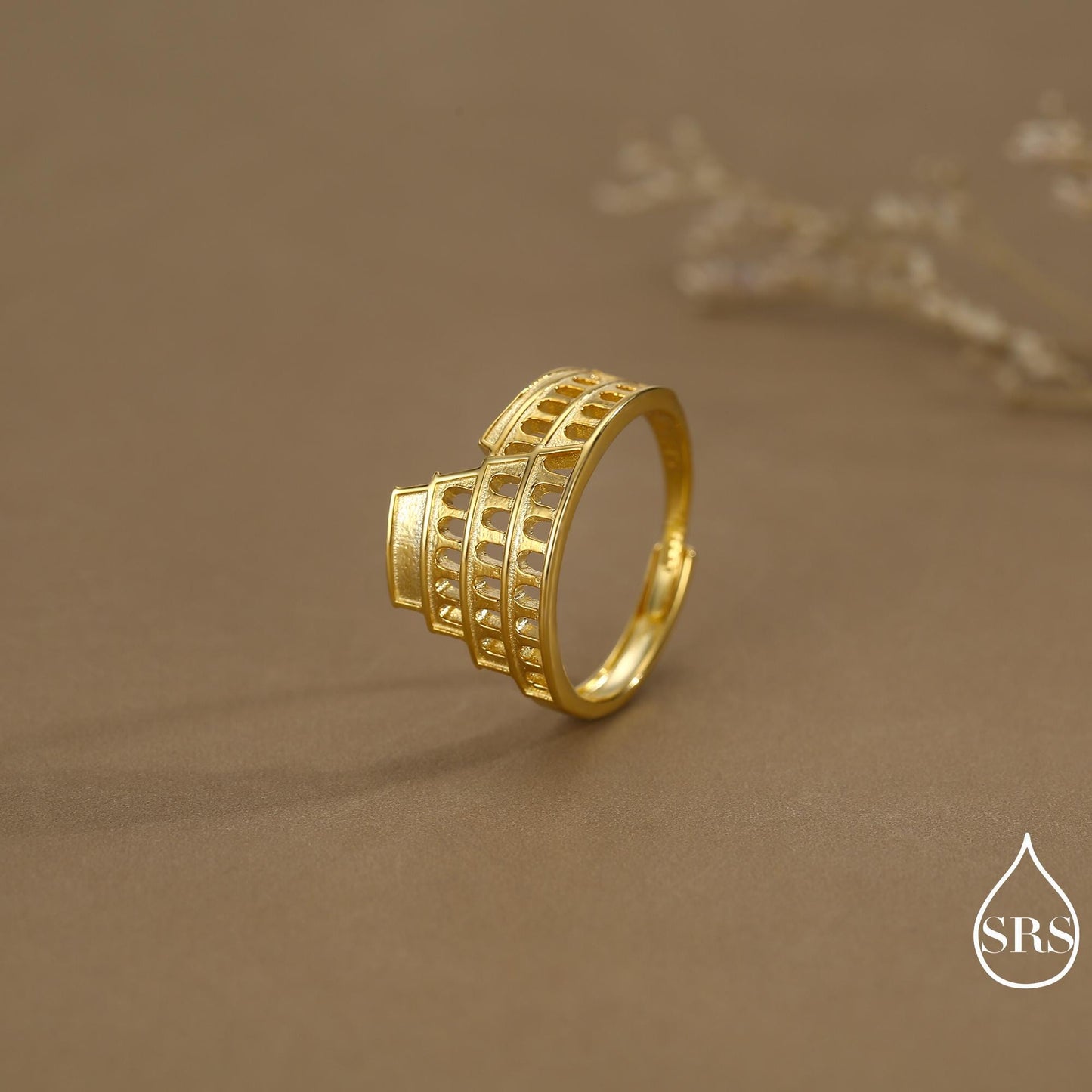 Colosseum Inspired Sterling Silver Adjustable Ring – Ancient Rome Collection - Oxidised Silver Chunky Statement Ring