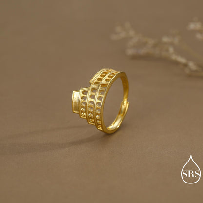 Colosseum Inspired Sterling Silver Adjustable Ring – Ancient Rome Collection - Oxidised Silver Chunky Statement Ring