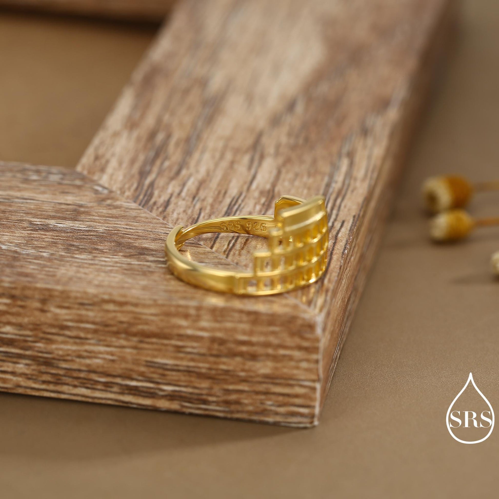 Colosseum Inspired Sterling Silver Adjustable Ring – Ancient Rome Collection - Oxidised Silver Chunky Statement Ring