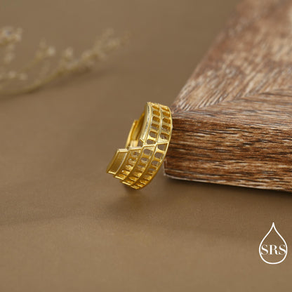 Colosseum Inspired Sterling Silver Adjustable Ring – Ancient Rome Collection - Oxidised Silver Chunky Statement Ring