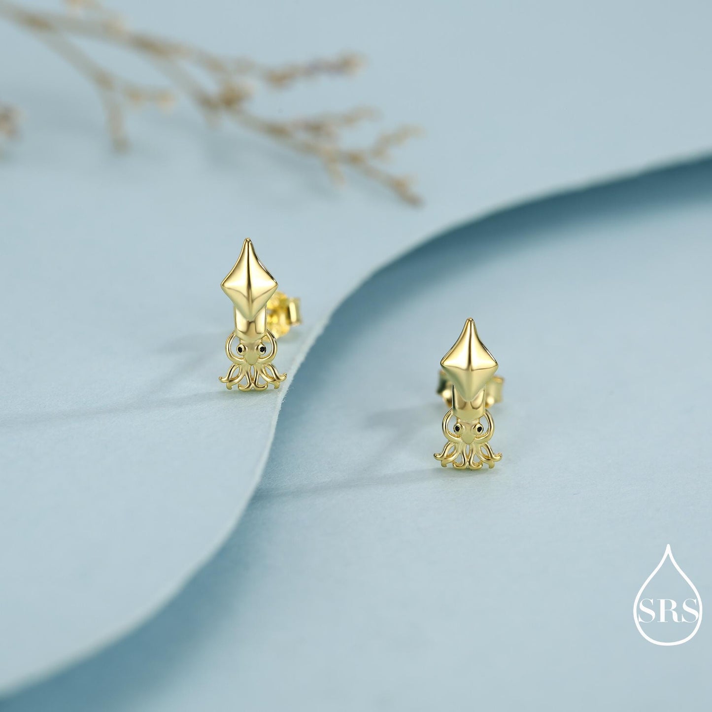 Squid Stud Earrings in Sterling Silver, Squid Fish Earrings, Nature Inspired Animal Earrings, Ocean Animal