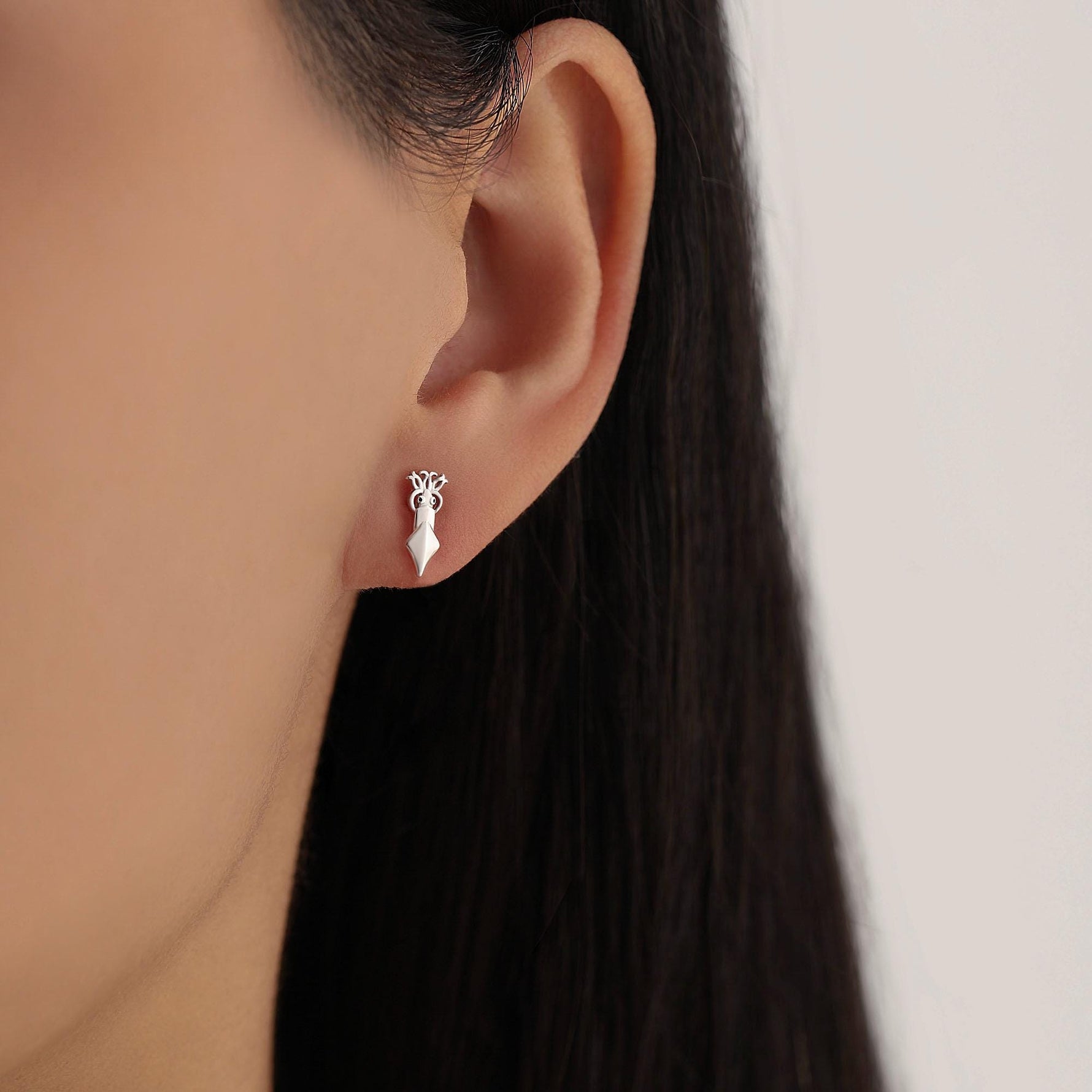 Squid Stud Earrings in Sterling Silver, Squid Fish Earrings, Nature Inspired Animal Earrings, Ocean Animal