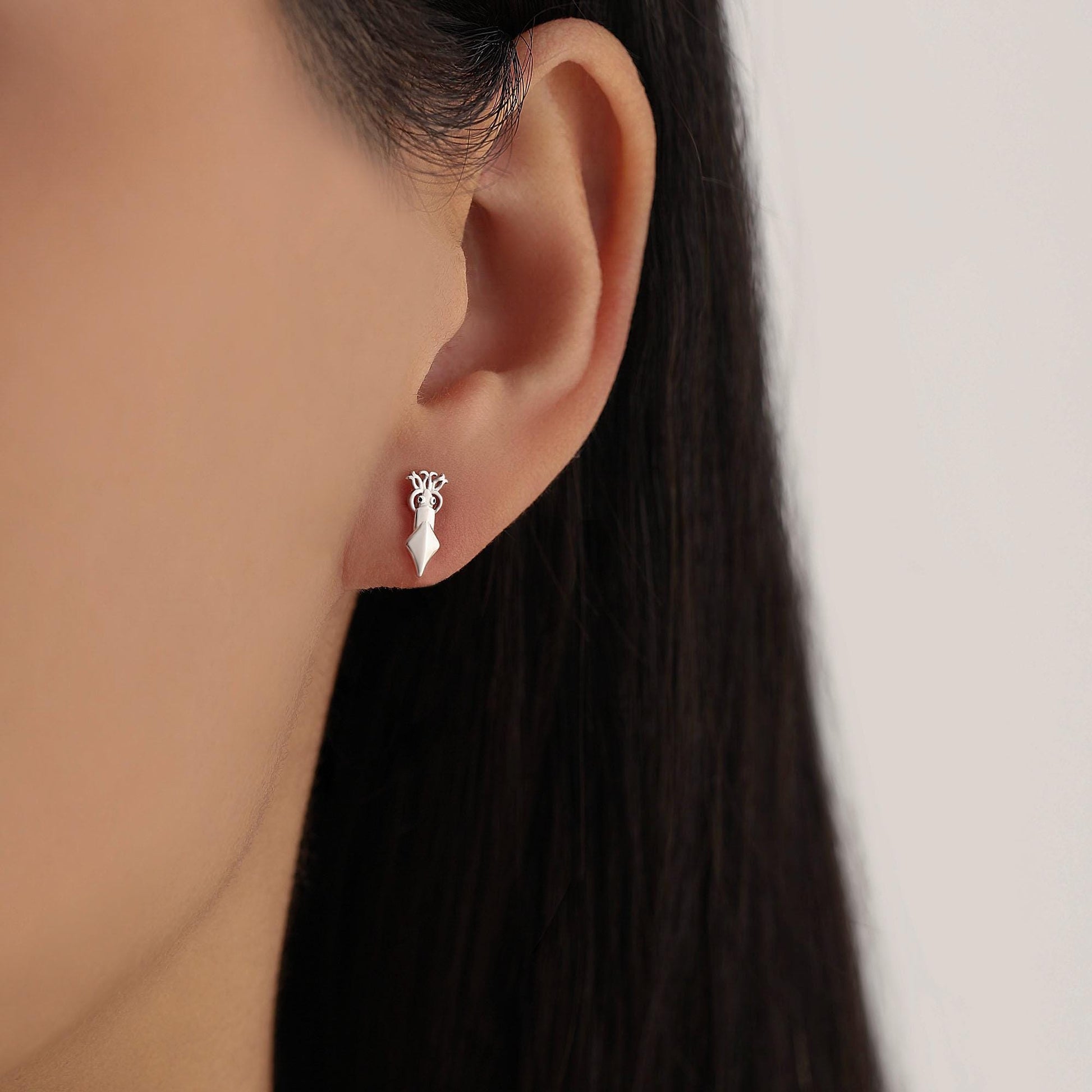 Squid Stud Earrings in Sterling Silver, Squid Fish Earrings, Nature Inspired Animal Earrings, Ocean Animal
