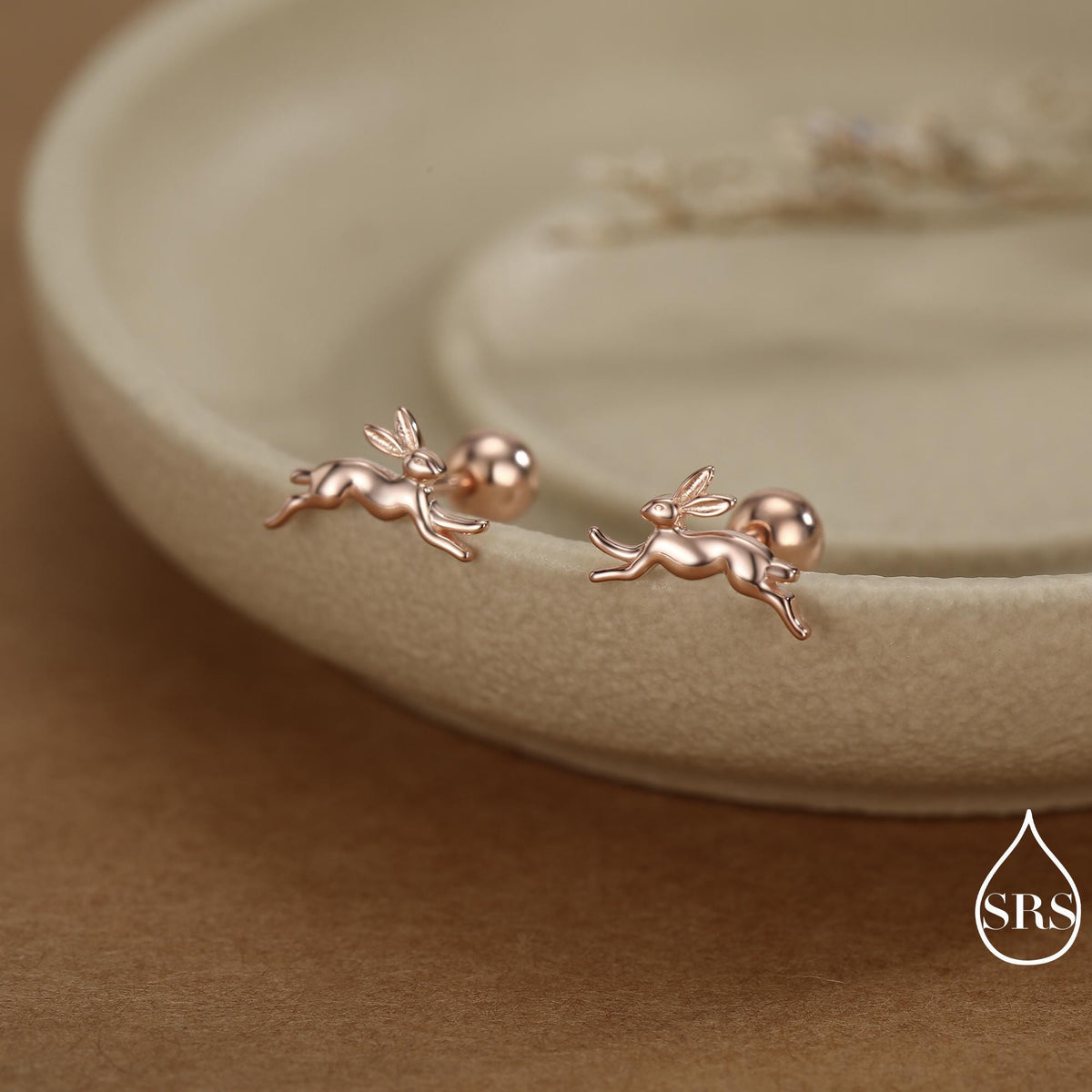 Tiny Leaping Hare 18G Screw Back Earrings in Sterling Silver, Animal Earrings