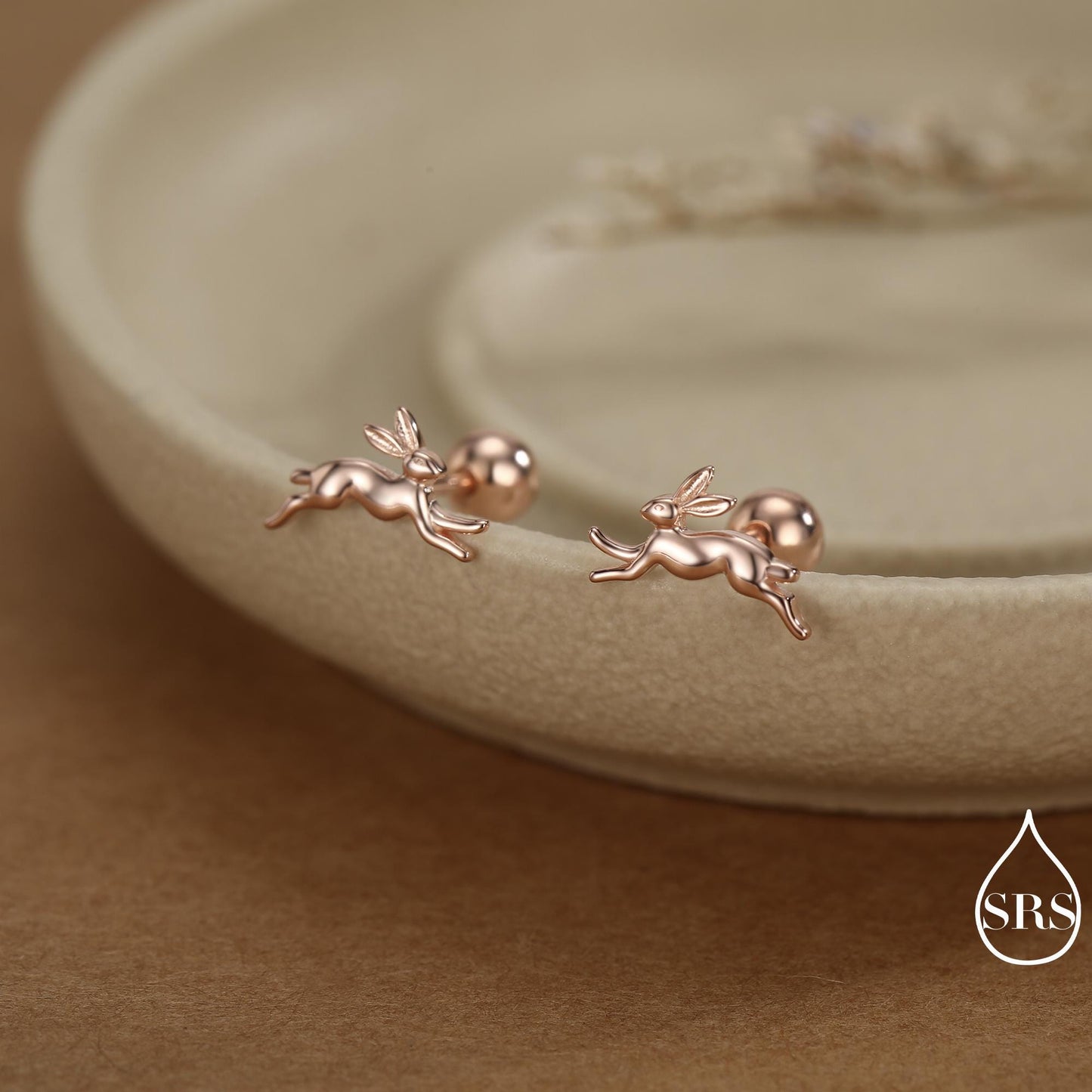 Tiny Leaping Hare Screw Back/ Stud Earrings in Sterling Silver, Tiny Hare rabbit Earrings, Nature Inspired Animal Earrings,