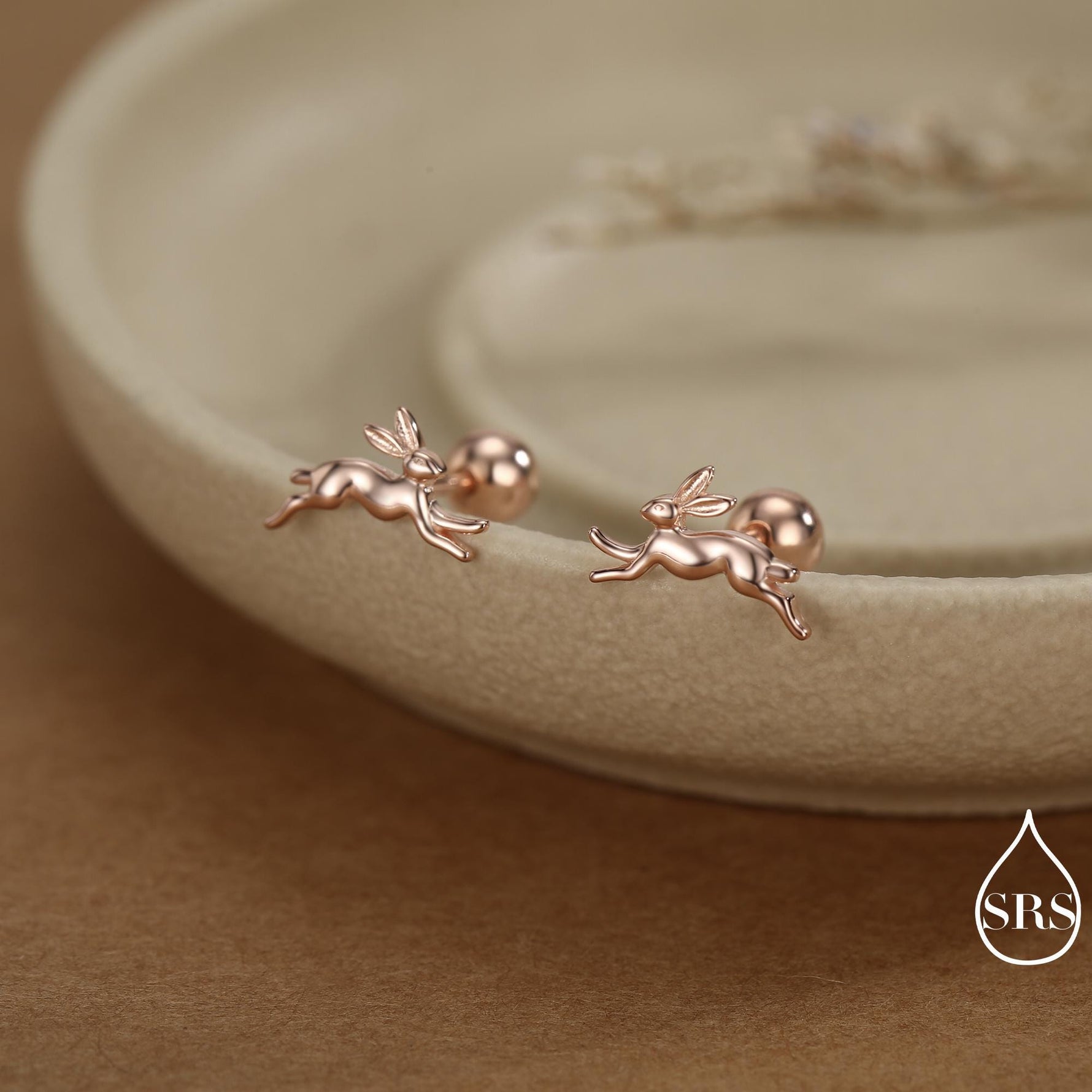 Tiny Leaping Hare 18G Screw Back Earrings in Sterling Silver, Animal Earrings