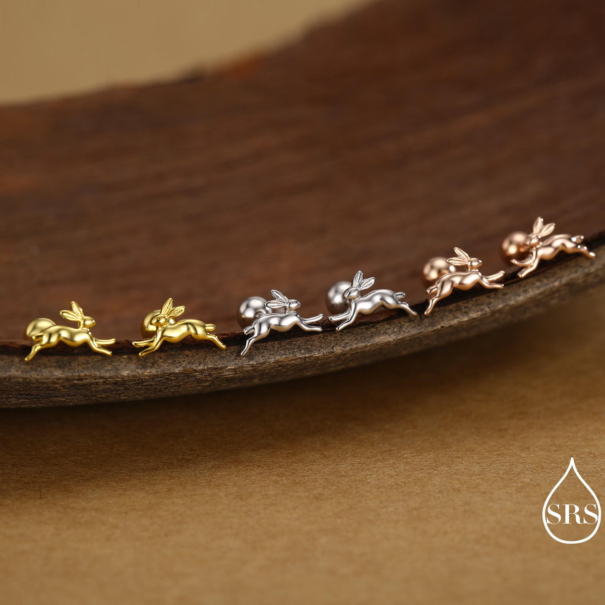 Tiny Leaping Hare 18G Screw Back Earrings in Sterling Silver, Animal Earrings