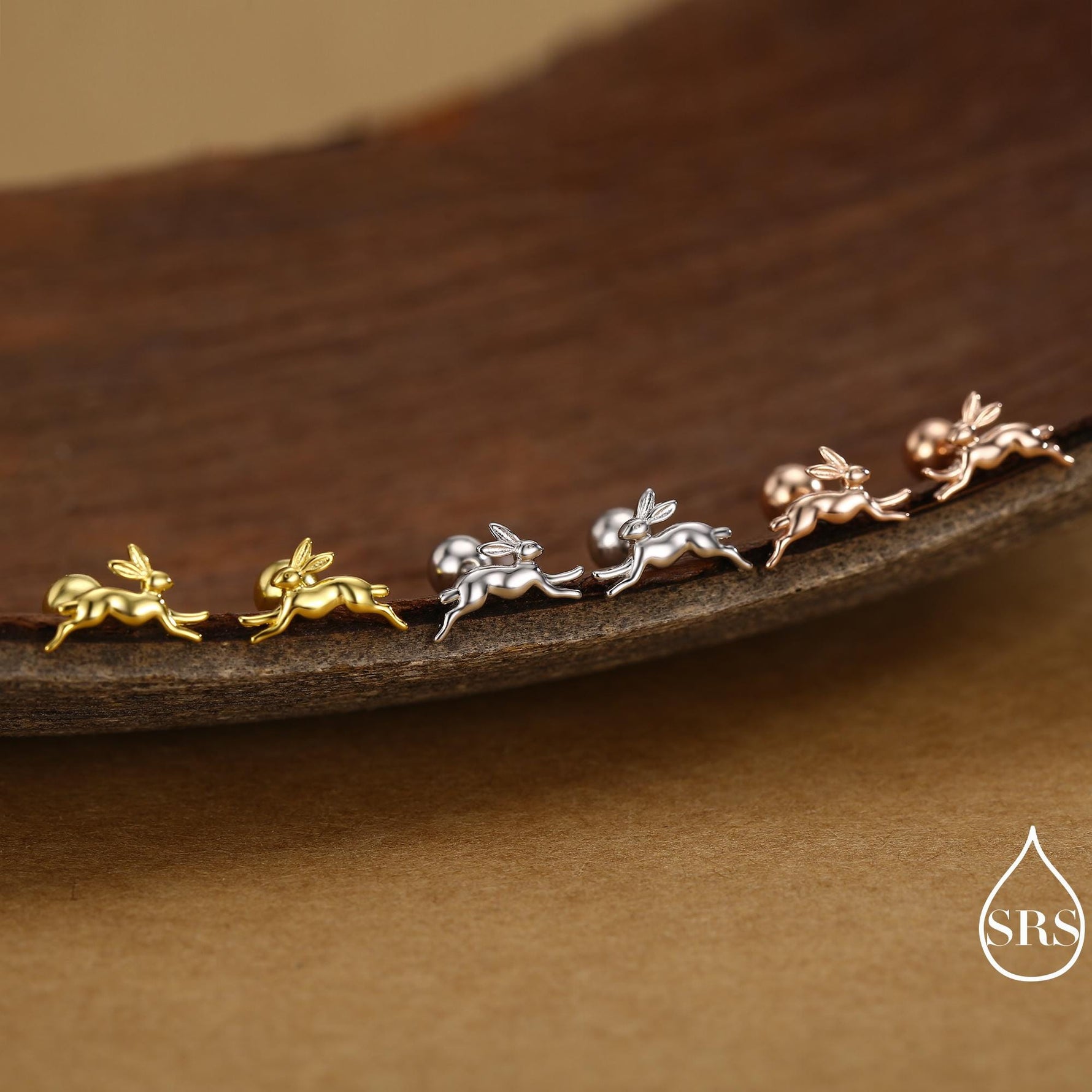 Tiny Leaping Hare 18G Screw Back Earrings in Sterling Silver, Animal Earrings