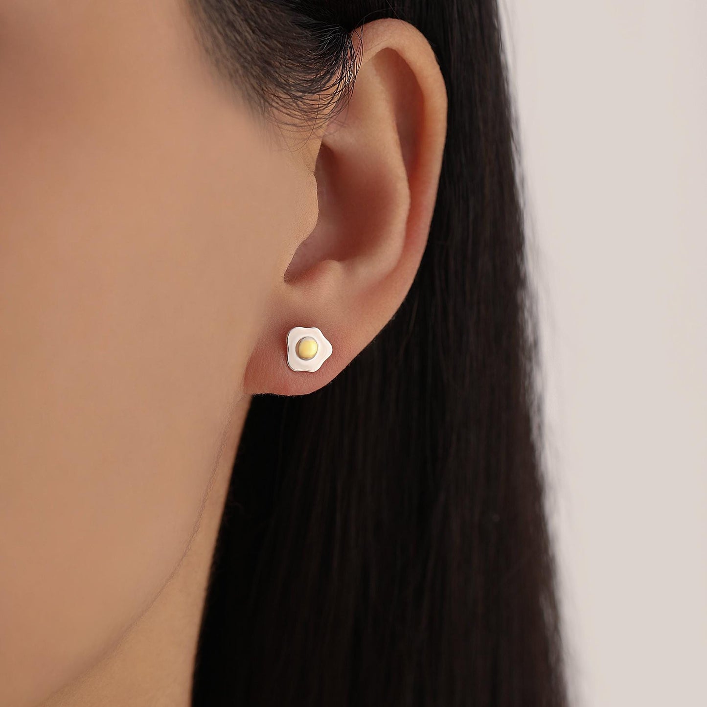 Sterling Silver Fried Egg Stud Earrings – Cute Breakfast Mini Studs – Food Jewellery