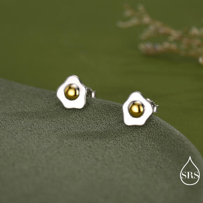 Sterling Silver Fried Egg Stud Earrings – Cute Breakfast Mini Studs – Food Jewellery