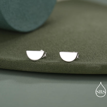 Sterling Silver Half Circle Stud Earrings, Half Moon Stud Earrings, Silver, Gold or Rose Gold, Small Earrings, Stacking Earrings, Geometric