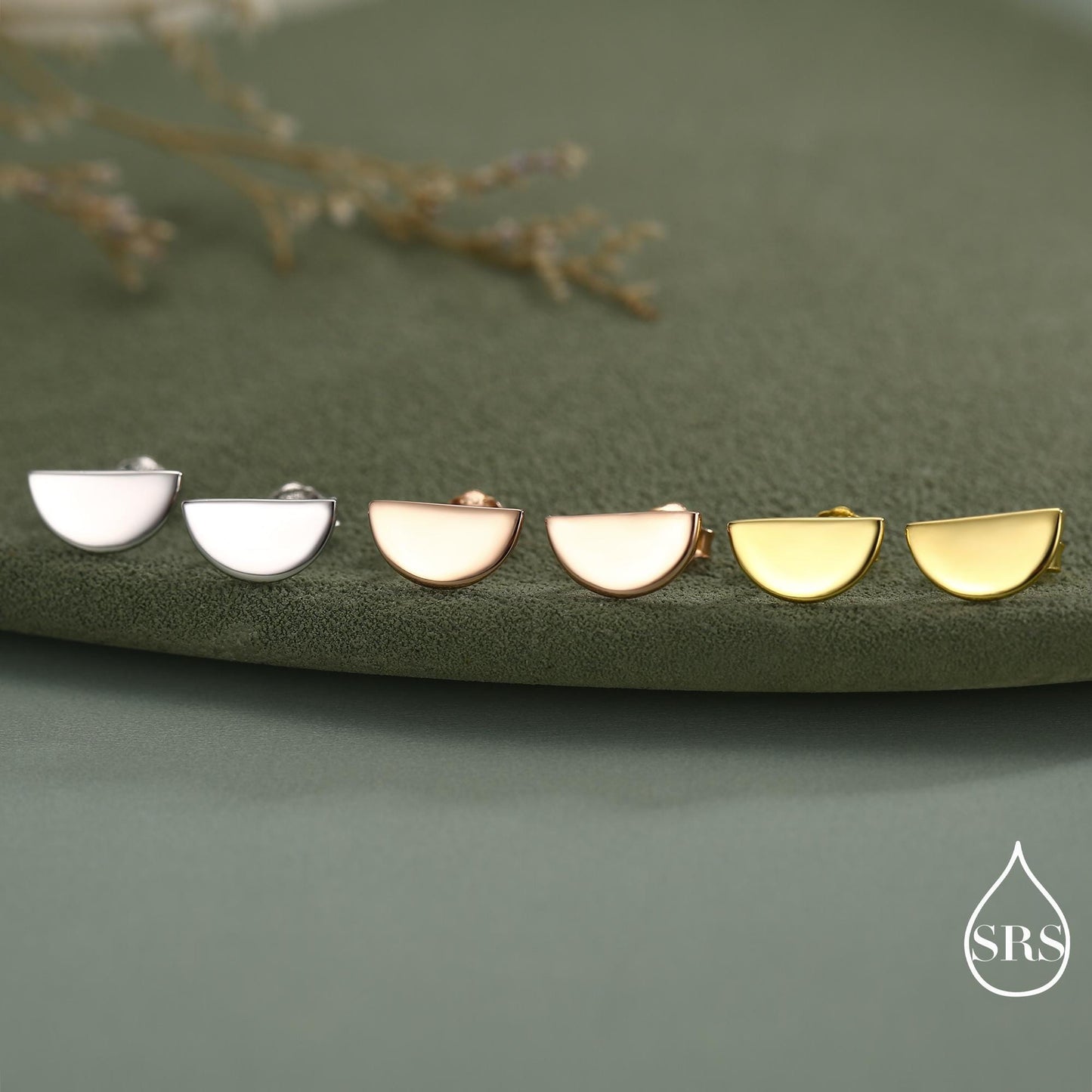 Sterling Silver Half Circle Stud Earrings, Half Moon Stud Earrings, Silver, Gold or Rose Gold, Small Earrings, Stacking Earrings, Geometric
