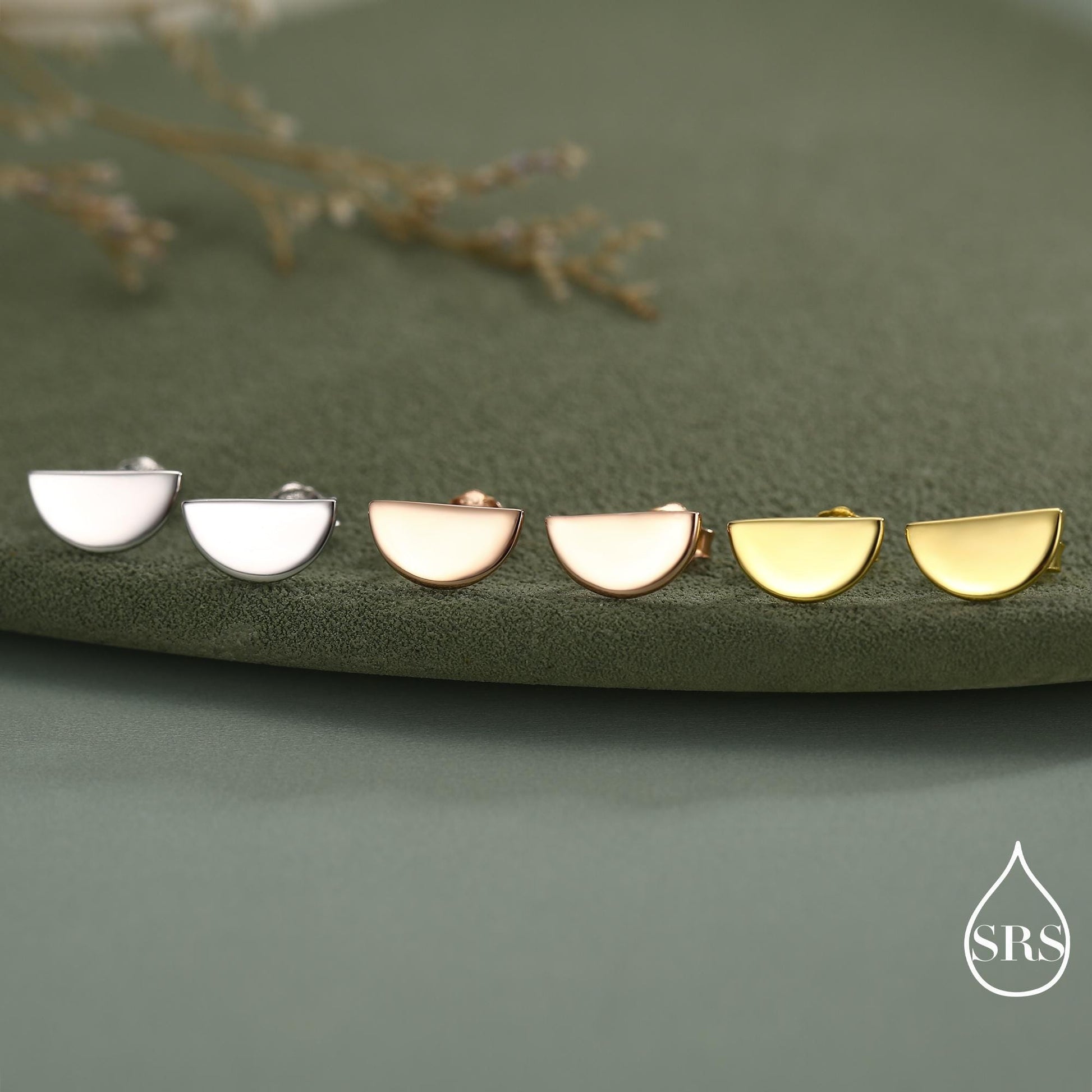 Sterling Silver Half Circle Stud Earrings, Half Moon Stud Earrings, Silver, Gold or Rose Gold, Small Earrings, Stacking Earrings, Geometric