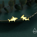 Mismatched Shark 18G Screw Back Earrings in Sterling Silver, Silver, Animal Earrings