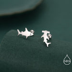 Mismatched Shark 18G Screw Back Earrings in Sterling Silver, Silver, Animal Earrings