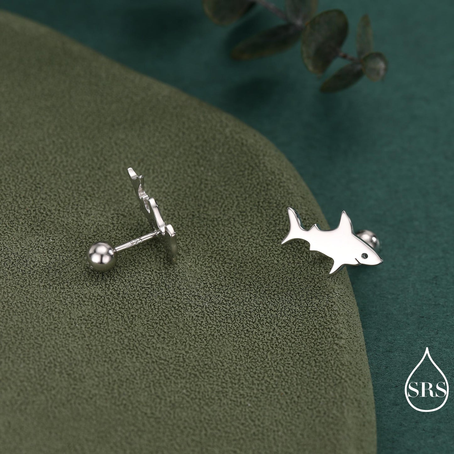 Mismatched Shark Stud Earrings in Sterling Silver, Silver or Gold or Rose Gold, Asymetric Shark and Hammerhead shark Earrings