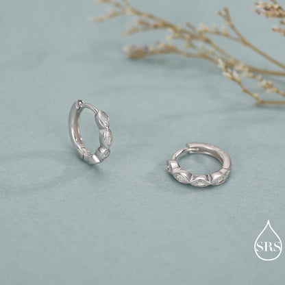 Marquise CZ Huggie Hoop in Sterling Silver, Silver or Gold, Minimalist Simple Hoop Earrings